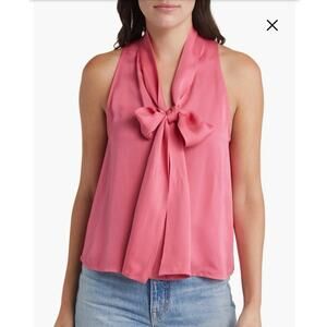 NWOT & Other Stories Tie Neck Sleeveless Satin
Blouse in Fuschia SZ 2